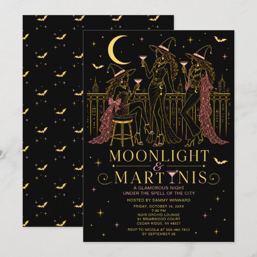Moonlight & Martinis Halloween Meidenavond Kaart (Voorkant / Achterkant)