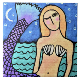 Moonlight Mermaid Abstract Digital Painting Tegeltje
