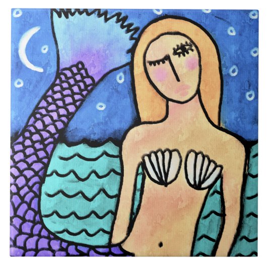 Moonlight Mermaid Abstract Digital Painting Tegeltje (Voorkant)