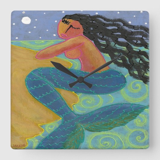 Moonlight Mermaid Abstracte Art Square Wall klok (Voorkant)