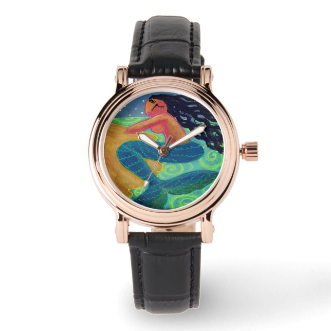Moonlight Mermaid Abstracte Wearable Art Horloge (Voorkant)