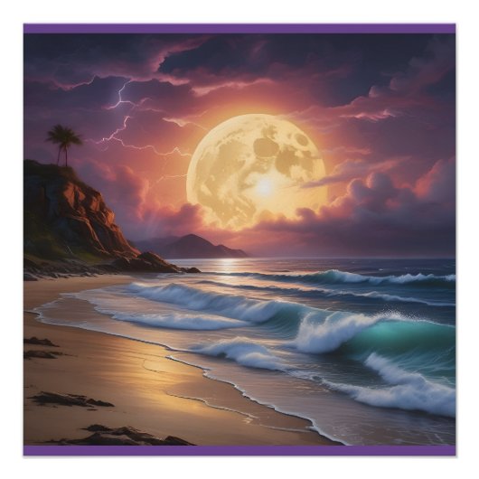 Moonlight Midnight Beach 6 Perfect Poster (Voorkant)