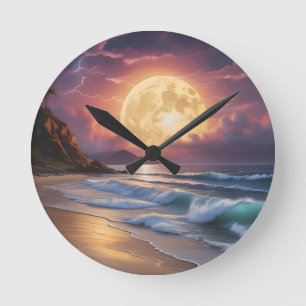Moonlight Midnight Beach 6 Ronde Klok