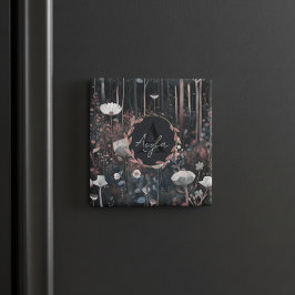 Moonlight Monogram Whimsical Forest Wildflower Magneet