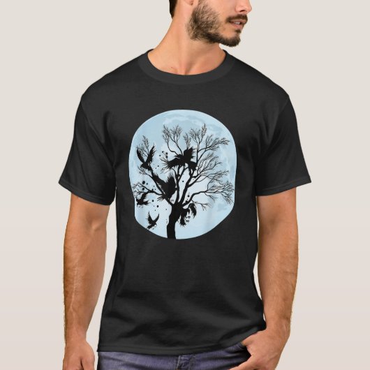 Moonlight Night Black Crow Forest Animal Bird Rave T-shirt (Voorkant)
