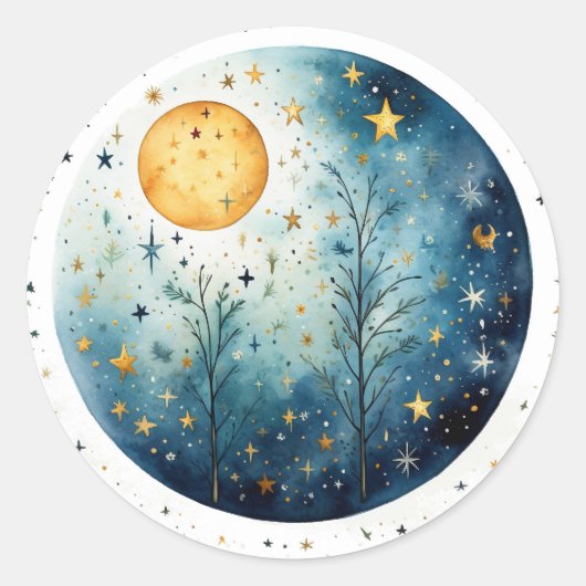 Moonlight Night Forest Garden Ronde Sticker (Voorkant)