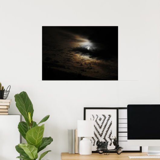 Moonlight op Clouds Night Sky Foto Poster (Thuiskantoor)