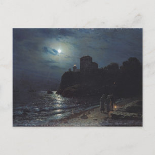 Moonlight op de rand van een meer, 1870 briefkaart