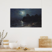 Moonlight op de rand van een meer, 1870 poster (Keuken)