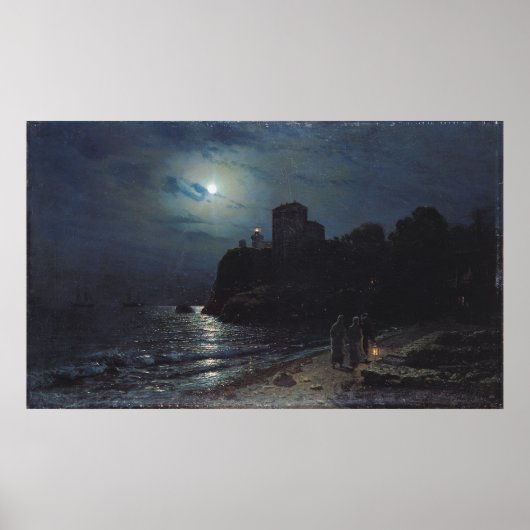 Moonlight op de rand van een meer, 1870 poster (Voorkant)