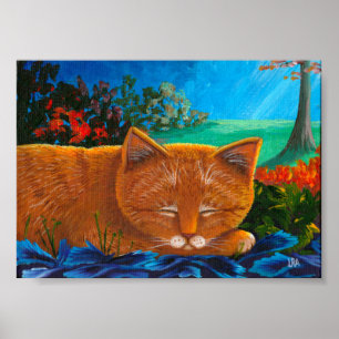Moonlight Oranje Tabby Cat Art Poster