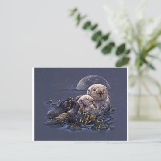 Moonlight Otters Briefkaart (Staand voorkant)