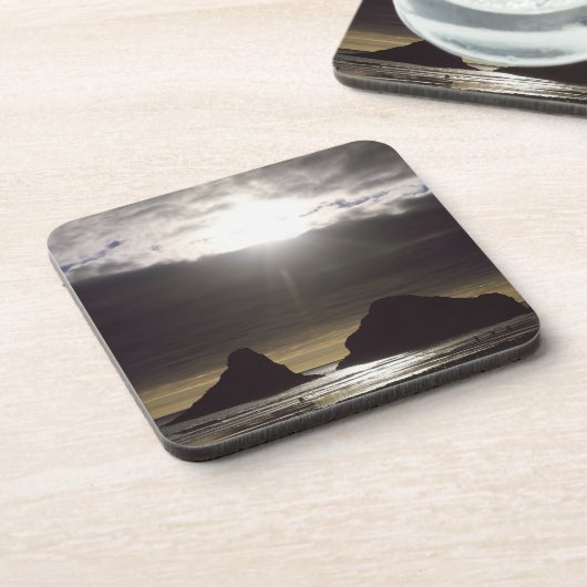 Moonlight over Ocean Rocks Oregon Bier Onderzetter (Linkerzijde)