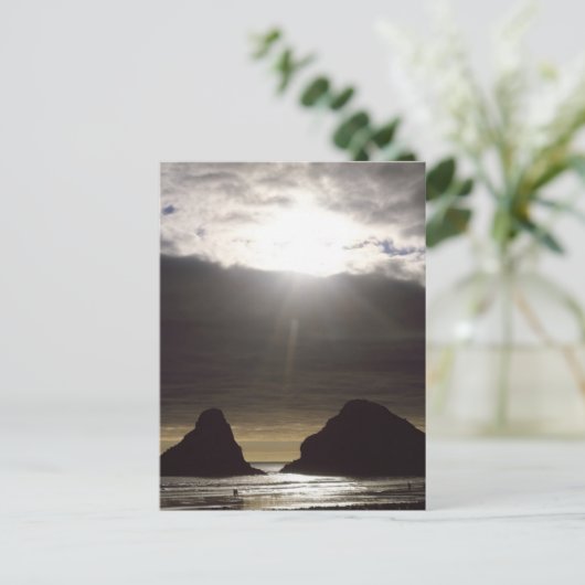 Moonlight over Ocean Rocks Oregon Briefkaart (Staand voorkant)