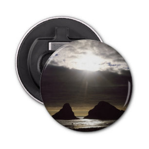 Moonlight over Ocean Rocks Oregon Button Flesopener