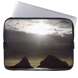 Moonlight over Ocean Rocks Oregon Laptop Sleeve