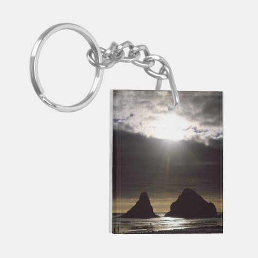 Moonlight over Ocean Rocks Oregon Sleutelhanger (Voorkant Links)