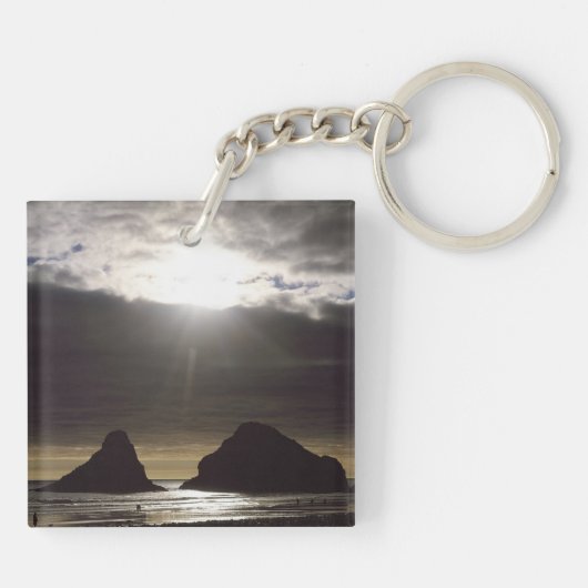 Moonlight over Ocean Rocks Oregon Sleutelhanger (Achterkant)