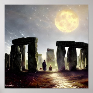 Moonlight over Stonehenge Digital Art Poster
