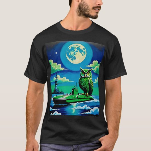Moonlight Owl op onderzeeboot T-shirt (Voorkant)
