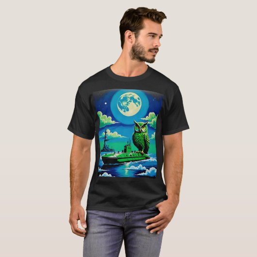 Moonlight Owl op onderzeeboot T-shirt (Voorkant volledig)