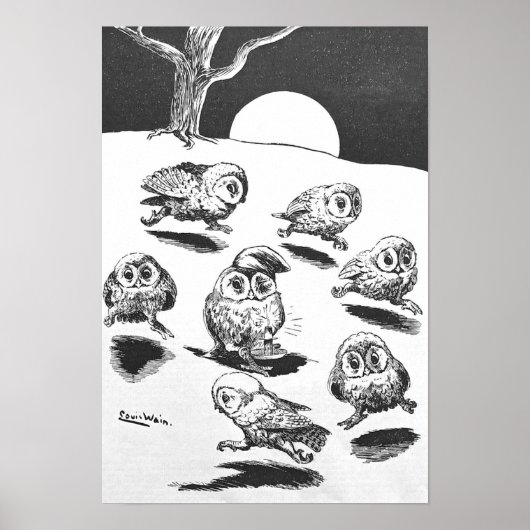 Moonlight Owls beroemd gemaakt door Louis Wain Poster (Voorkant)