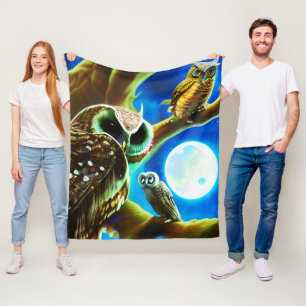 Moonlight Owls Fleece Deken