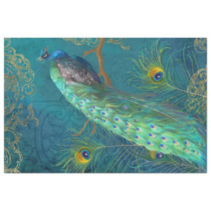 Moonlight Peacock n Feathers Blauwgroen Gold Decou Tissuepapier