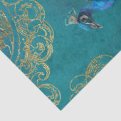 Moonlight Peacock n Feathers Gold Blauwgroen ontko Tissuepapier (Detail)