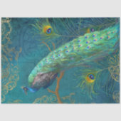 Moonlight Peacock n Feathers Gold Blauwgroen ontko Tissuepapier (Voorkant)