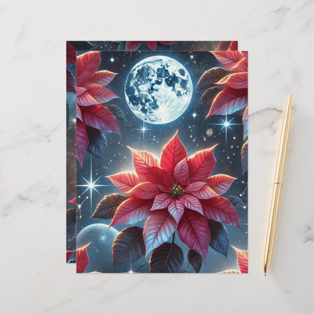 Moonlight Poinsettia Patroon Scrapbook Papieren Bl (Voorkant / Achterkant in situ)