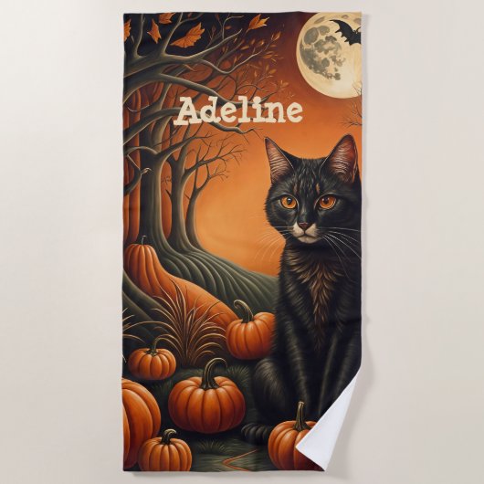 Moonlight Pompoen Patch Gepersonaliseerde Hallowee Strandlaken (Voorkant)