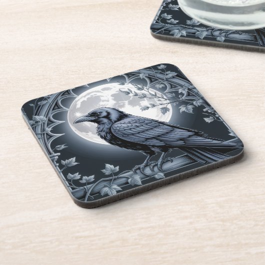 Moonlight Raven Goth Drink Coaster Bier Onderzetter (Linkerzijde)