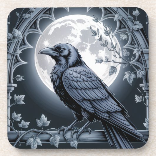 Moonlight Raven Goth Drink Coaster Bier Onderzetter (Voorkant)