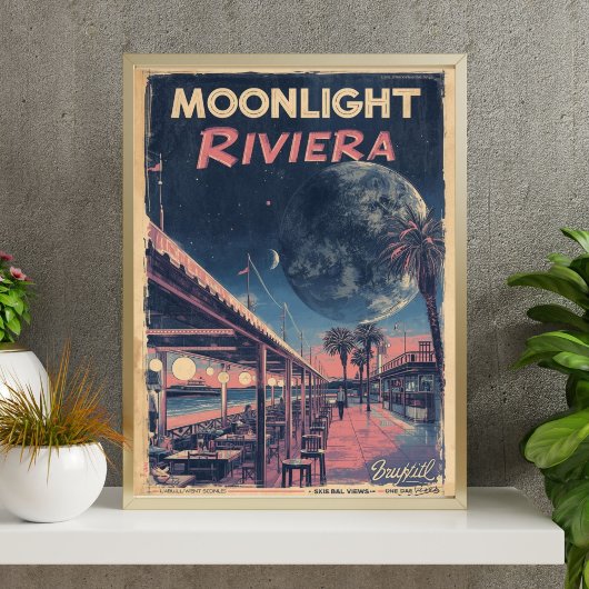 Moonlight Riviera  Lunar Fantasy Seaside Boardwalk Poster