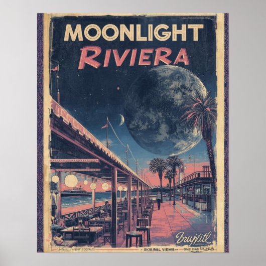 Moonlight Riviera  Lunar Fantasy Seaside Boardwalk Poster (Voorkant)