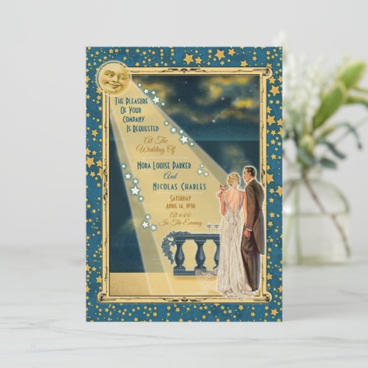 Moonlight Romance bruiloft uitnodigingen 2 - blond (Staand voorkant)