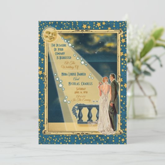 Moonlight Romance bruiloft uitnodigingen 2 - Redhe (Staand voorkant)