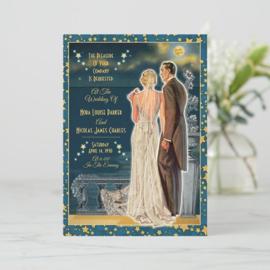 Moonlight Romance bruiloft uitnodigingen - Blonde (Staand voorkant)