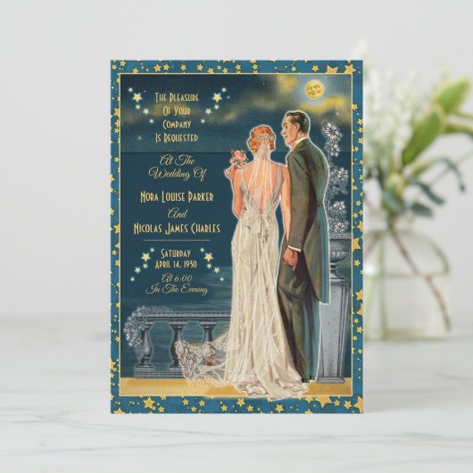 Moonlight Romance bruiloft uitnodigingen - Redhead (Staand voorkant)