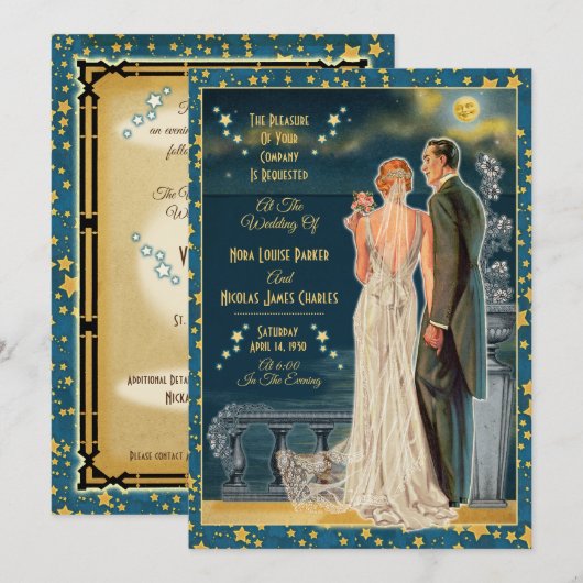 Moonlight Romance bruiloft uitnodigingen - Redhead (Voorkant / Achterkant)