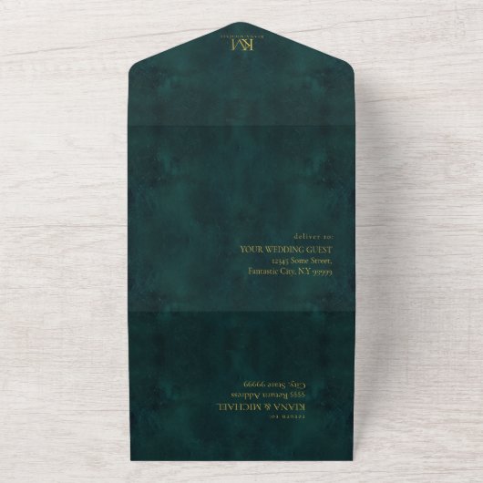 Moonlight Romance Wedding Emerald Green ID881 All In One Uitnodiging (Buitenkant)