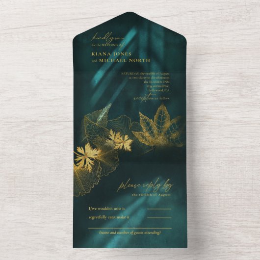 Moonlight Romance Wedding Emerald Green ID881 All In One Uitnodiging (Binnen)