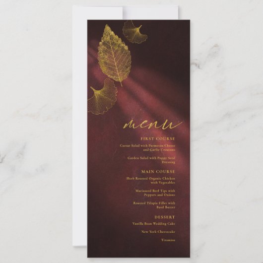 Moonlight Romance Wedding Menu Burgundy ID881 (Voorkant)