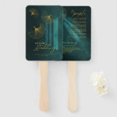 Moonlight Romance Wedding Program Emerald Gr ID881 Handwaaier (Voorkant en achterkant)