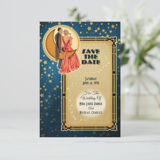 Moonlight Romance Wedding Save The Date - Blonde Kaart (Staand voorkant)