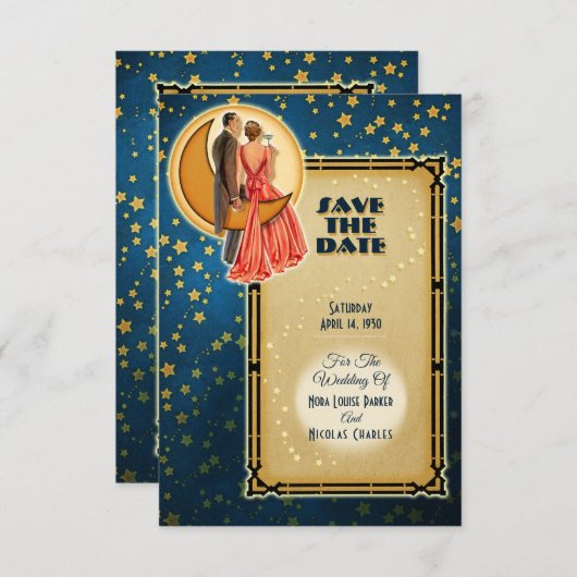 Moonlight Romance Wedding Save The Date - Brunette Kaart (Voorkant / Achterkant)