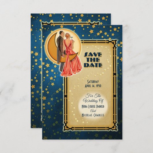 Moonlight Romance Wedding Save The Date - Redhead Kaart (Voorkant / Achterkant)