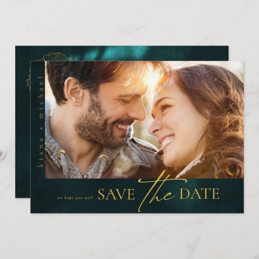 Moonlight Romance Wedding V2H Emerald Green ID881 Save The Date (Voorkant / Achterkant)