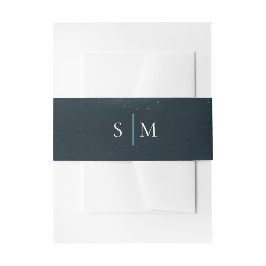 Moonlight Sea Monogram Buikband – Midnight Blue Uitnodigingen Wikkel (Voorkant Voorbeeld)